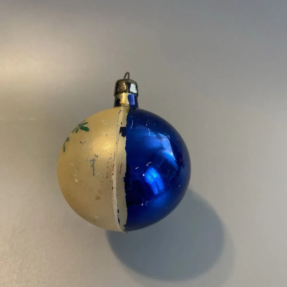 Vintage Poland Hand-Blown Glass Christmas Ornament Holly Berry Painted 6.5” Ball